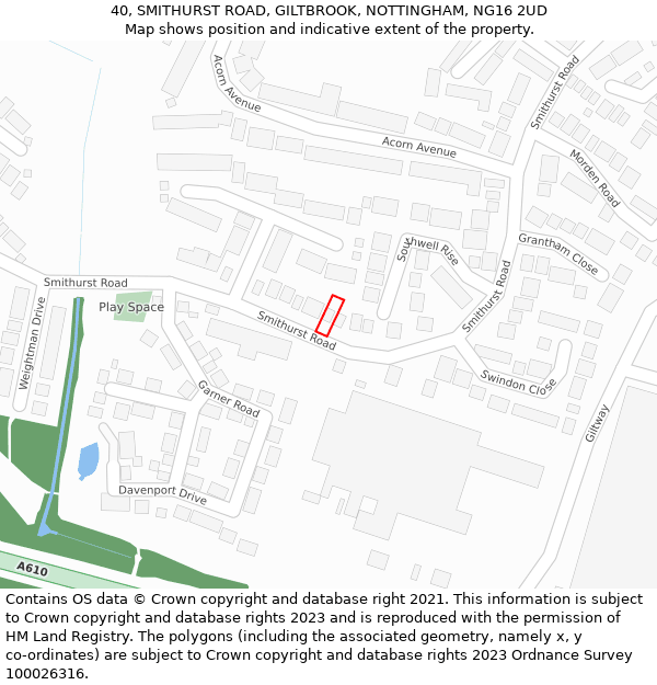 40, SMITHURST ROAD, GILTBROOK, NOTTINGHAM, NG16 2UD: Location map and indicative extent of plot
