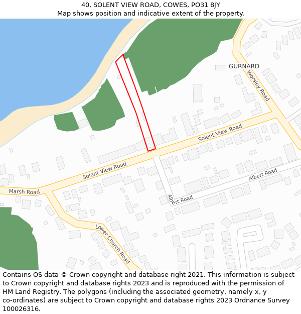 40, SOLENT VIEW ROAD, COWES, PO31 8JY: Location map and indicative extent of plot