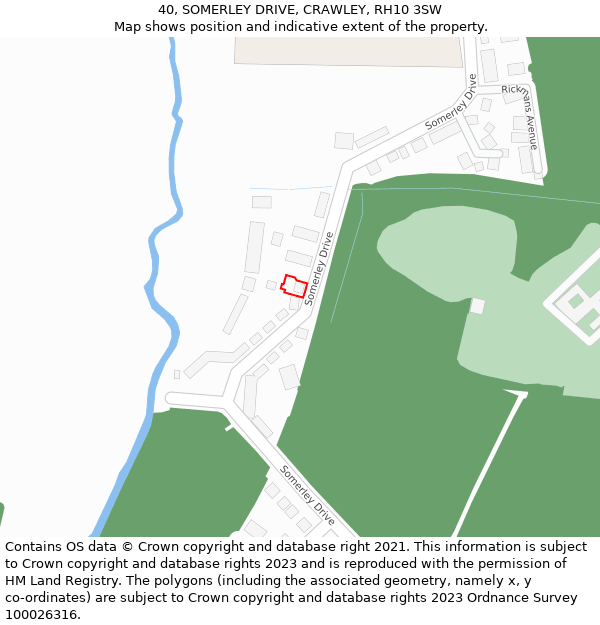 40, SOMERLEY DRIVE, CRAWLEY, RH10 3SW: Location map and indicative extent of plot