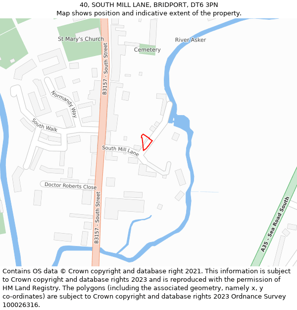 40, SOUTH MILL LANE, BRIDPORT, DT6 3PN: Location map and indicative extent of plot