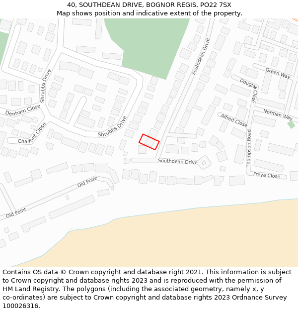 40, SOUTHDEAN DRIVE, BOGNOR REGIS, PO22 7SX: Location map and indicative extent of plot