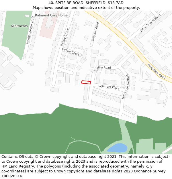 40, SPITFIRE ROAD, SHEFFIELD, S13 7AD: Location map and indicative extent of plot