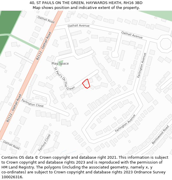 40, ST PAULS ON THE GREEN, HAYWARDS HEATH, RH16 3BD: Location map and indicative extent of plot