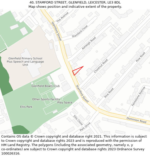 40, STAMFORD STREET, GLENFIELD, LEICESTER, LE3 8DL: Location map and indicative extent of plot