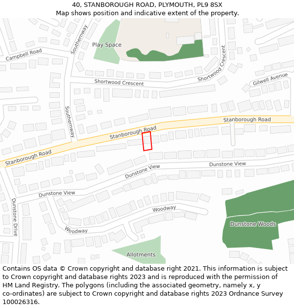 40, STANBOROUGH ROAD, PLYMOUTH, PL9 8SX: Location map and indicative extent of plot