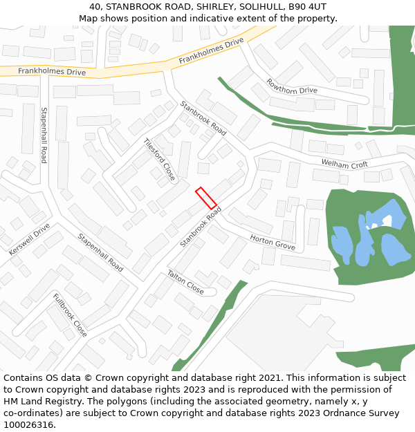 40, STANBROOK ROAD, SHIRLEY, SOLIHULL, B90 4UT: Location map and indicative extent of plot