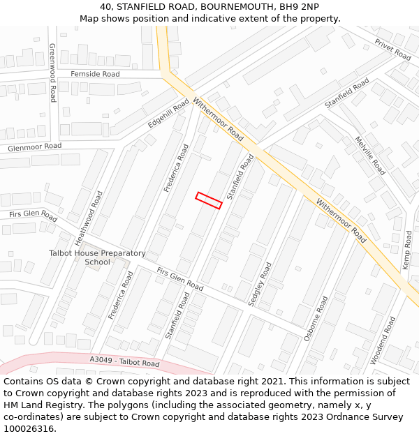 40, STANFIELD ROAD, BOURNEMOUTH, BH9 2NP: Location map and indicative extent of plot