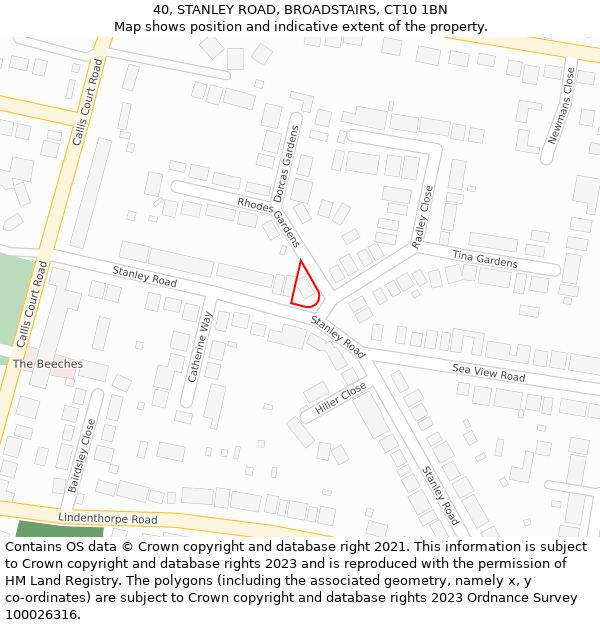 40, STANLEY ROAD, BROADSTAIRS, CT10 1BN: Location map and indicative extent of plot