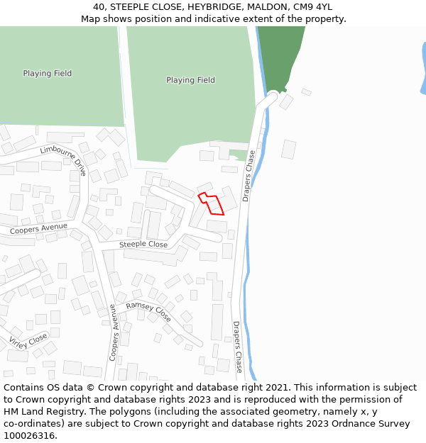 40, STEEPLE CLOSE, HEYBRIDGE, MALDON, CM9 4YL: Location map and indicative extent of plot