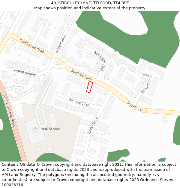 40, STIRCHLEY LANE, TELFORD, TF4 3SZ: Location map and indicative extent of plot