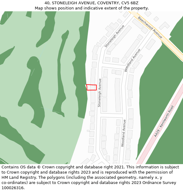 40, STONELEIGH AVENUE, COVENTRY, CV5 6BZ: Location map and indicative extent of plot