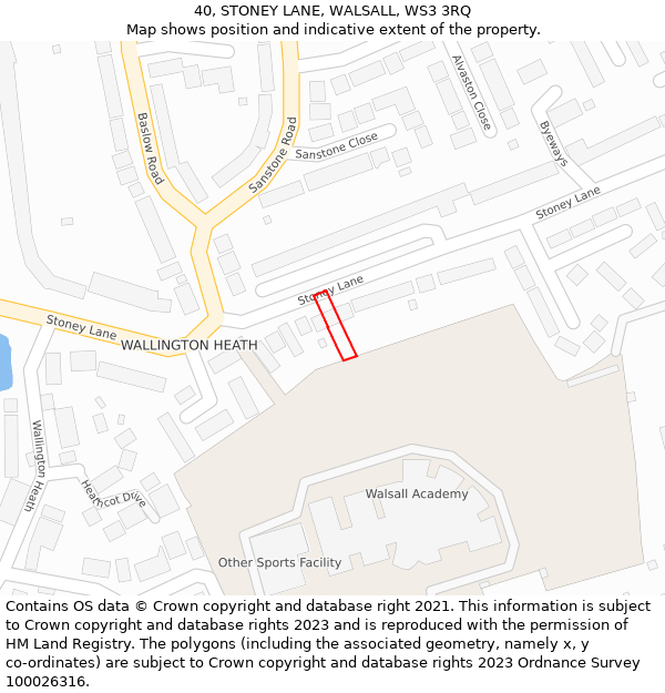 40, STONEY LANE, WALSALL, WS3 3RQ: Location map and indicative extent of plot