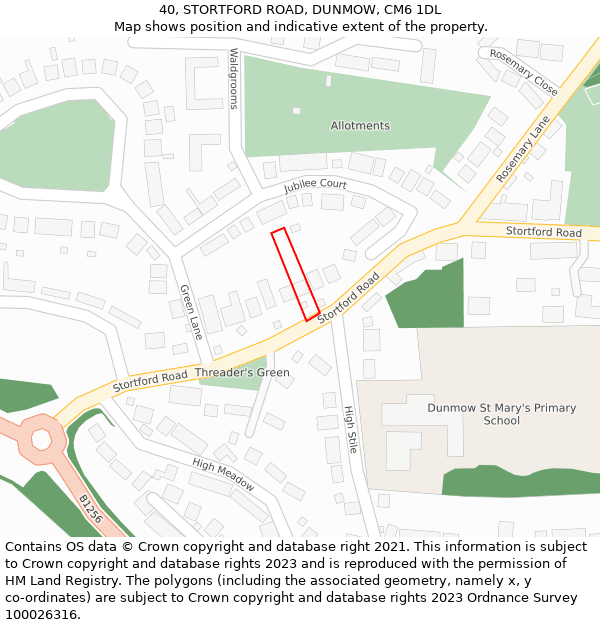 40, STORTFORD ROAD, DUNMOW, CM6 1DL: Location map and indicative extent of plot