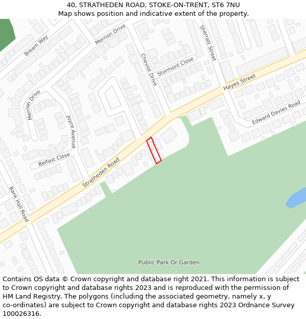 40, STRATHEDEN ROAD, STOKE-ON-TRENT, ST6 7NU: Location map and indicative extent of plot