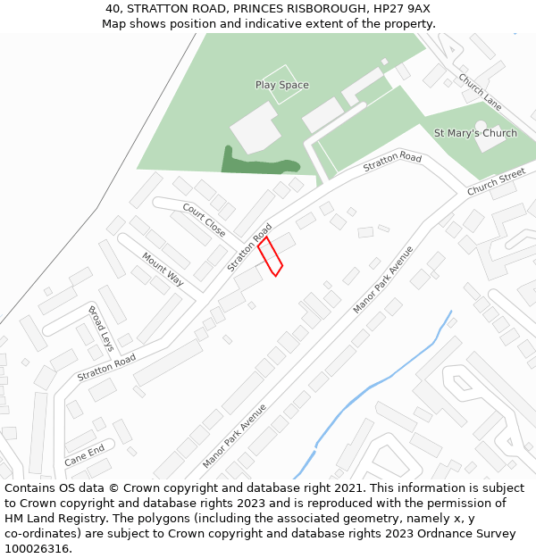 40, STRATTON ROAD, PRINCES RISBOROUGH, HP27 9AX: Location map and indicative extent of plot