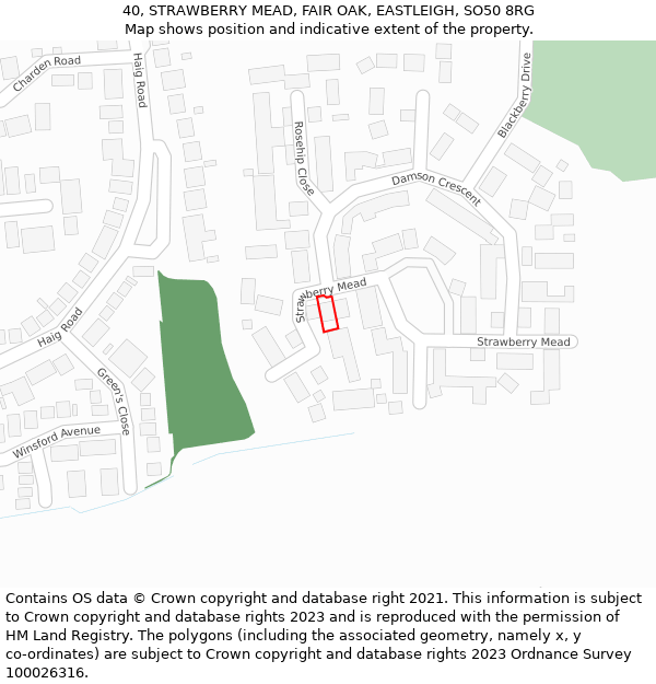 40, STRAWBERRY MEAD, FAIR OAK, EASTLEIGH, SO50 8RG: Location map and indicative extent of plot