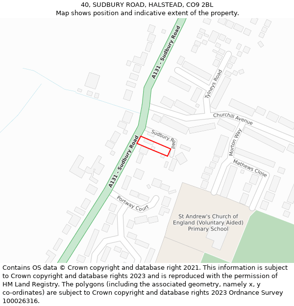 40, SUDBURY ROAD, HALSTEAD, CO9 2BL: Location map and indicative extent of plot