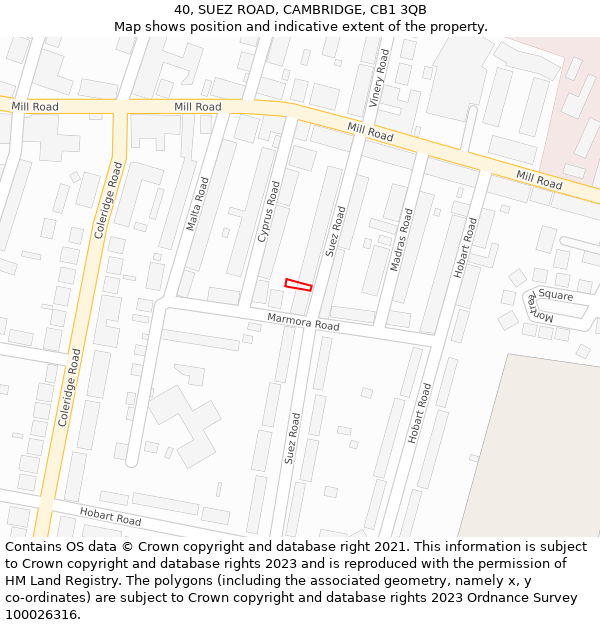 40, SUEZ ROAD, CAMBRIDGE, CB1 3QB: Location map and indicative extent of plot