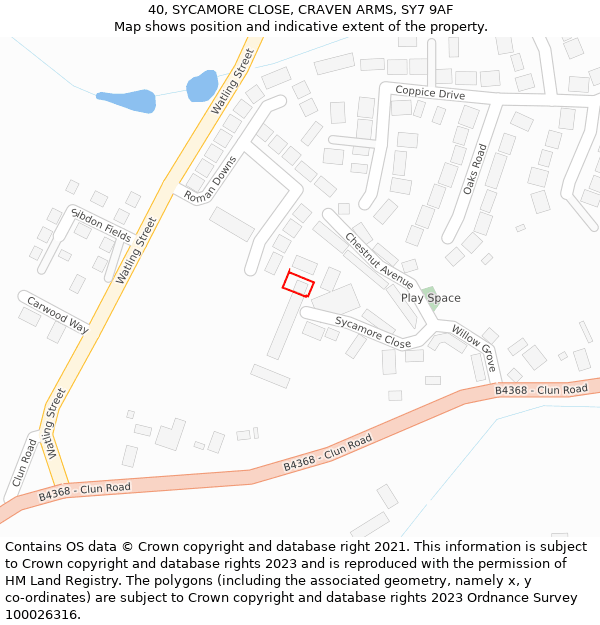 40, SYCAMORE CLOSE, CRAVEN ARMS, SY7 9AF: Location map and indicative extent of plot