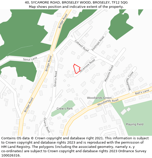 40, SYCAMORE ROAD, BROSELEY WOOD, BROSELEY, TF12 5QG: Location map and indicative extent of plot