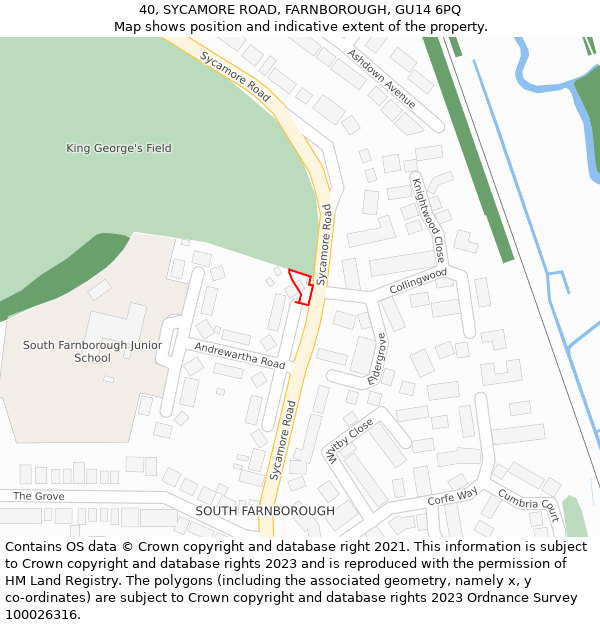 40, SYCAMORE ROAD, FARNBOROUGH, GU14 6PQ: Location map and indicative extent of plot