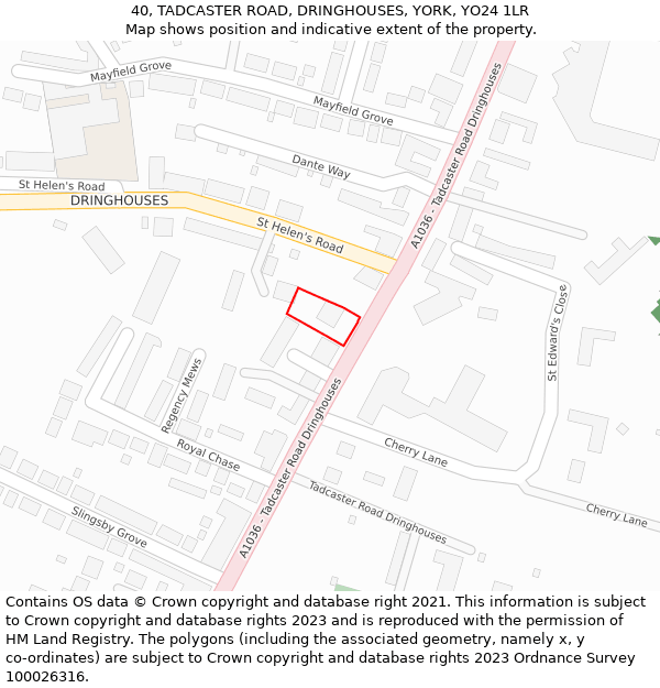 40, TADCASTER ROAD, DRINGHOUSES, YORK, YO24 1LR: Location map and indicative extent of plot