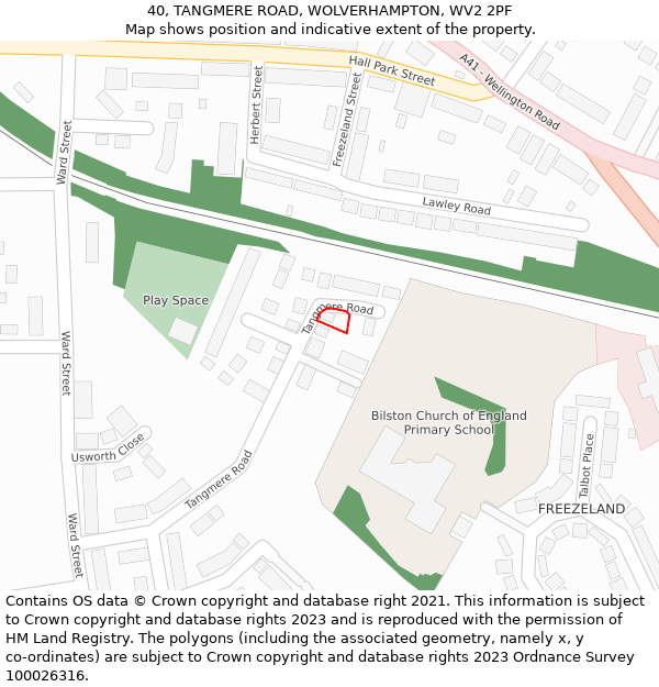 40, TANGMERE ROAD, WOLVERHAMPTON, WV2 2PF: Location map and indicative extent of plot