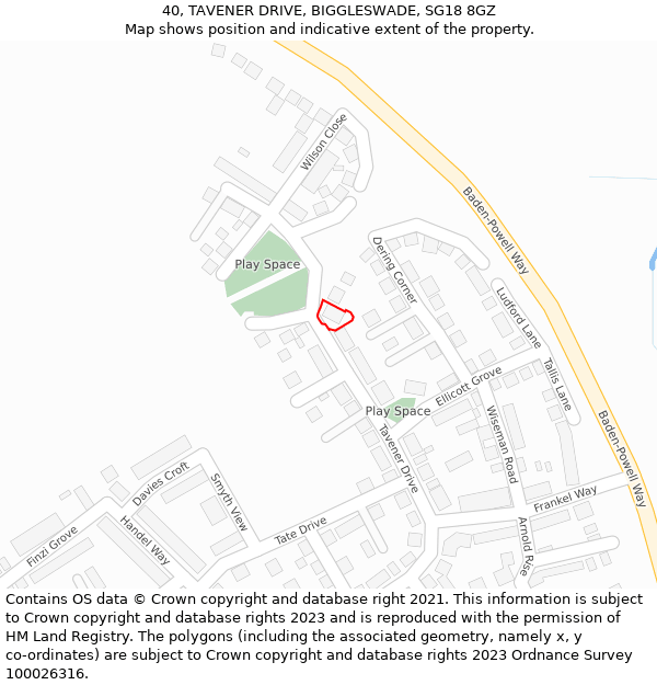 40, TAVENER DRIVE, BIGGLESWADE, SG18 8GZ: Location map and indicative extent of plot