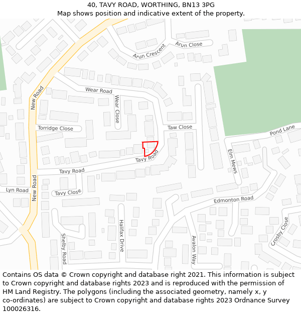 40, TAVY ROAD, WORTHING, BN13 3PG: Location map and indicative extent of plot