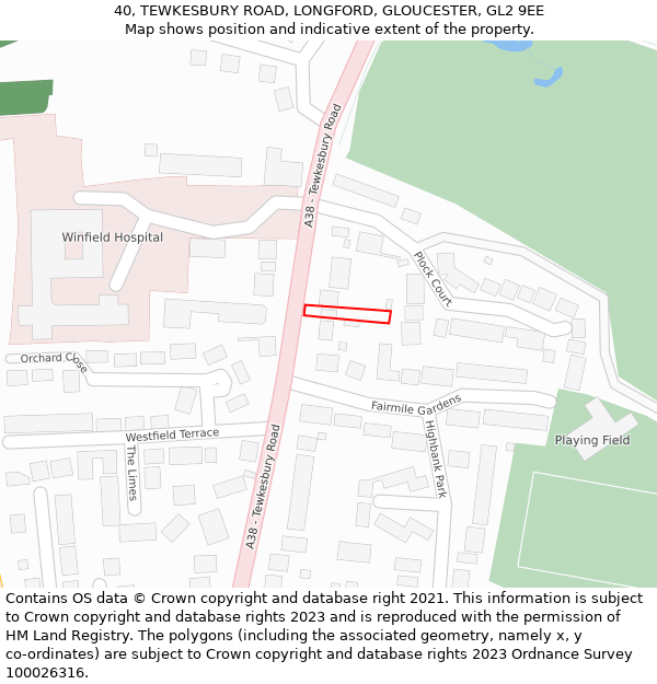 40, TEWKESBURY ROAD, LONGFORD, GLOUCESTER, GL2 9EE: Location map and indicative extent of plot