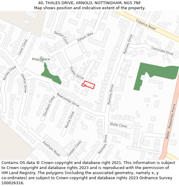 40, THALES DRIVE, ARNOLD, NOTTINGHAM, NG5 7NF: Location map and indicative extent of plot