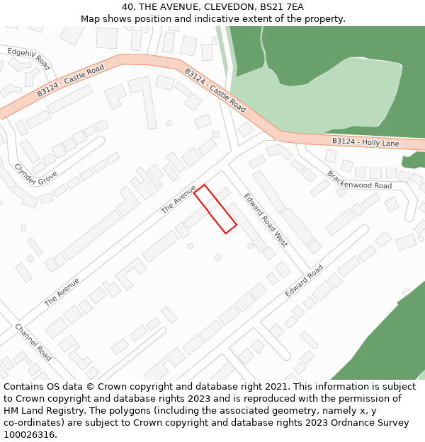 40, THE AVENUE, CLEVEDON, BS21 7EA: Location map and indicative extent of plot