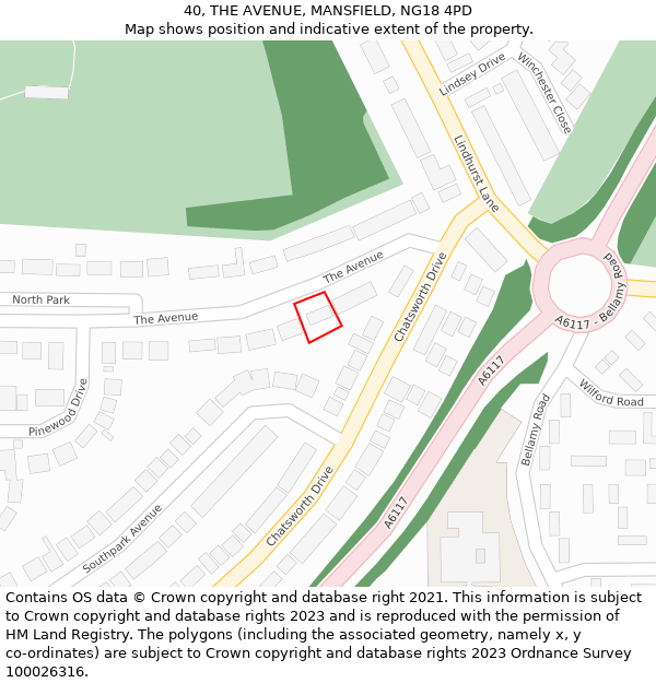 40, THE AVENUE, MANSFIELD, NG18 4PD: Location map and indicative extent of plot