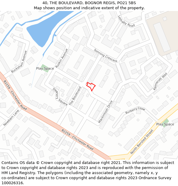 40, THE BOULEVARD, BOGNOR REGIS, PO21 5BS: Location map and indicative extent of plot