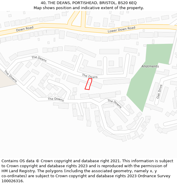 40, THE DEANS, PORTISHEAD, BRISTOL, BS20 6EQ: Location map and indicative extent of plot
