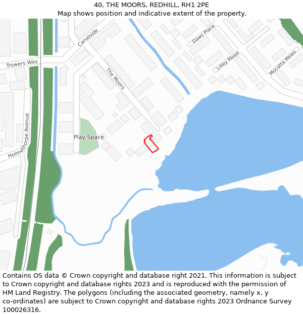 40, THE MOORS, REDHILL, RH1 2PE: Location map and indicative extent of plot