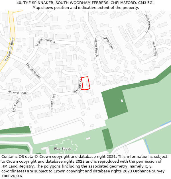 40, THE SPINNAKER, SOUTH WOODHAM FERRERS, CHELMSFORD, CM3 5GL: Location map and indicative extent of plot