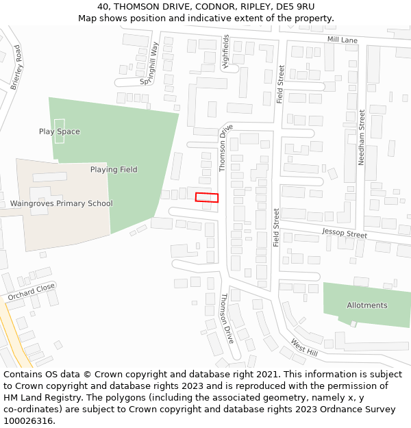 40, THOMSON DRIVE, CODNOR, RIPLEY, DE5 9RU: Location map and indicative extent of plot