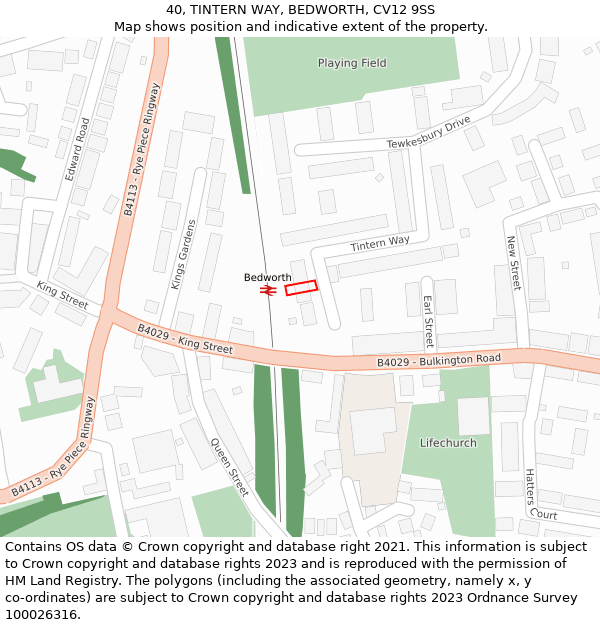 40, TINTERN WAY, BEDWORTH, CV12 9SS: Location map and indicative extent of plot