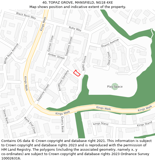 40, TOPAZ GROVE, MANSFIELD, NG18 4XE: Location map and indicative extent of plot