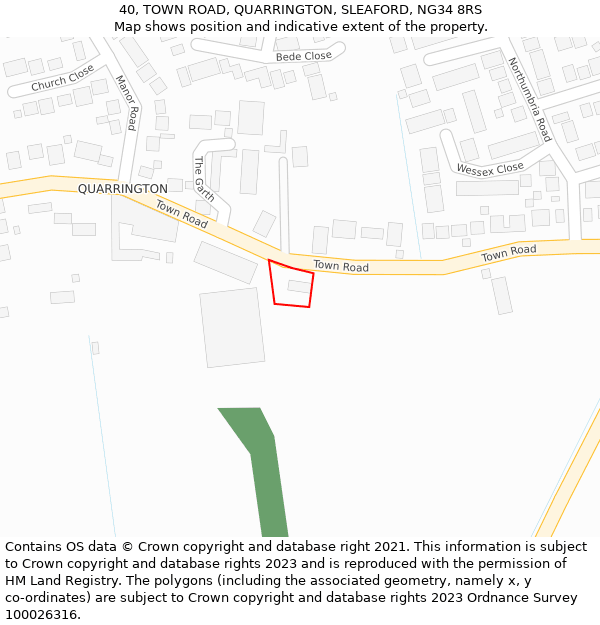 40, TOWN ROAD, QUARRINGTON, SLEAFORD, NG34 8RS: Location map and indicative extent of plot