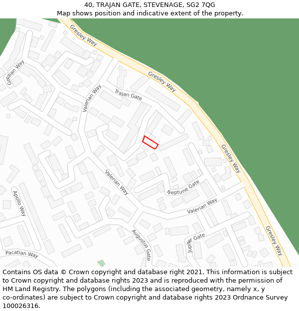 40, TRAJAN GATE, STEVENAGE, SG2 7QG: Location map and indicative extent of plot