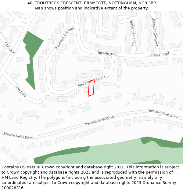 40, TROUTBECK CRESCENT, BRAMCOTE, NOTTINGHAM, NG9 3BP: Location map and indicative extent of plot