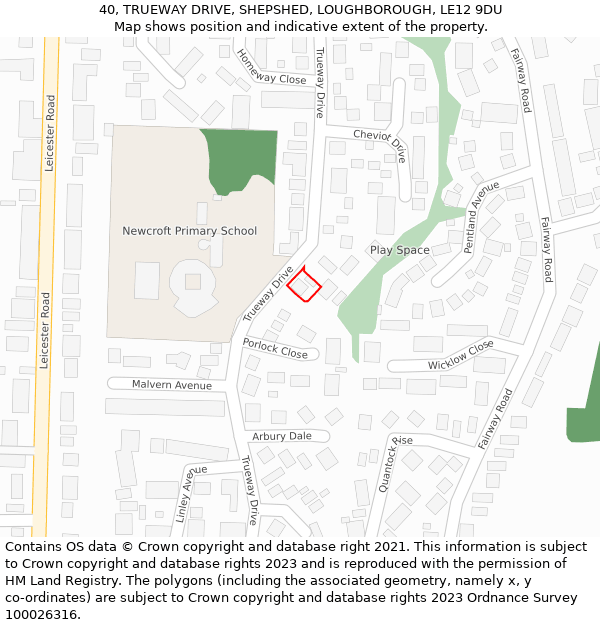 40, TRUEWAY DRIVE, SHEPSHED, LOUGHBOROUGH, LE12 9DU: Location map and indicative extent of plot