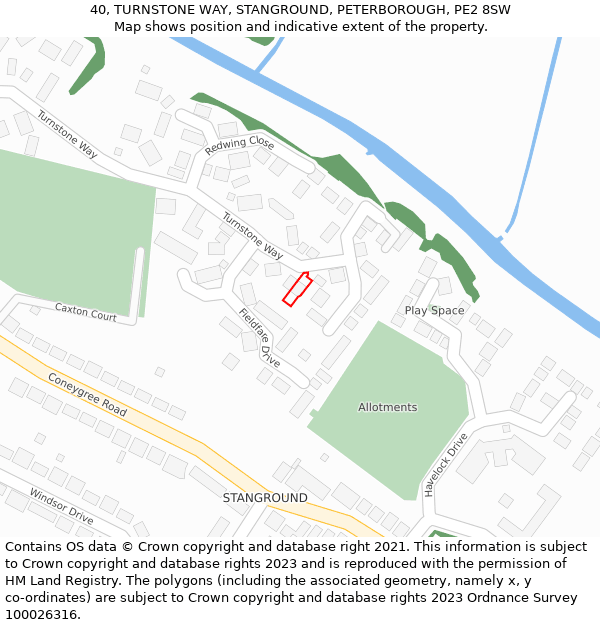 40, TURNSTONE WAY, STANGROUND, PETERBOROUGH, PE2 8SW: Location map and indicative extent of plot