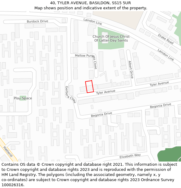 40, TYLER AVENUE, BASILDON, SS15 5UR: Location map and indicative extent of plot