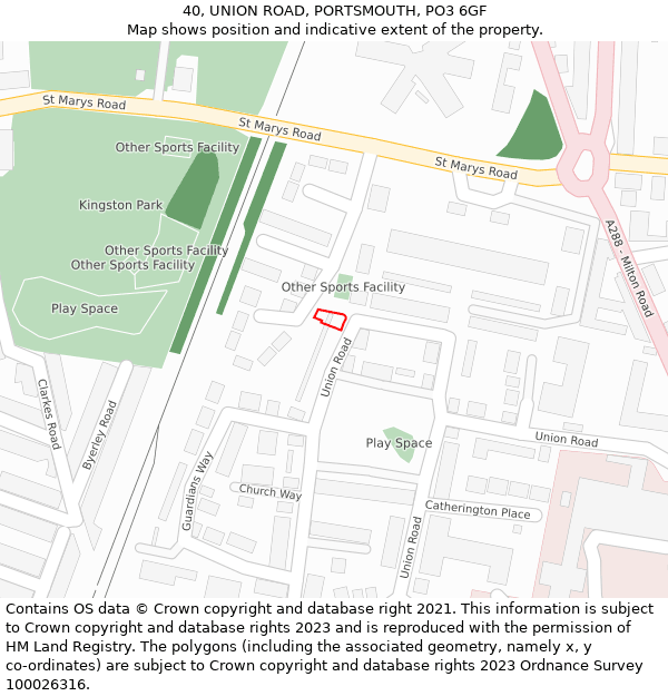 40, UNION ROAD, PORTSMOUTH, PO3 6GF: Location map and indicative extent of plot