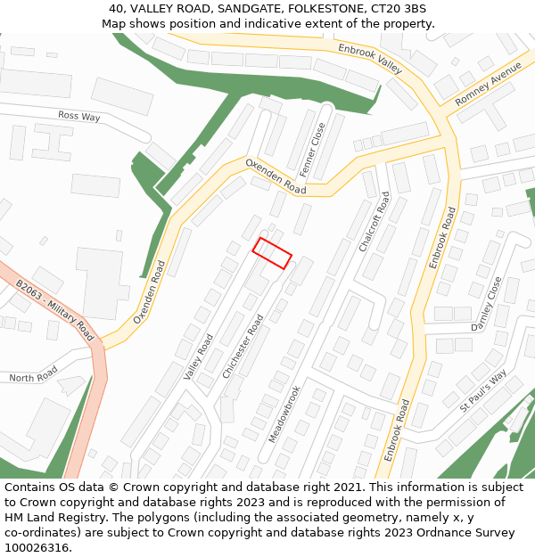 40, VALLEY ROAD, SANDGATE, FOLKESTONE, CT20 3BS: Location map and indicative extent of plot