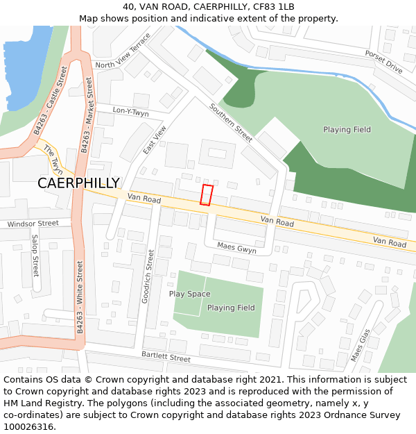 40, VAN ROAD, CAERPHILLY, CF83 1LB: Location map and indicative extent of plot