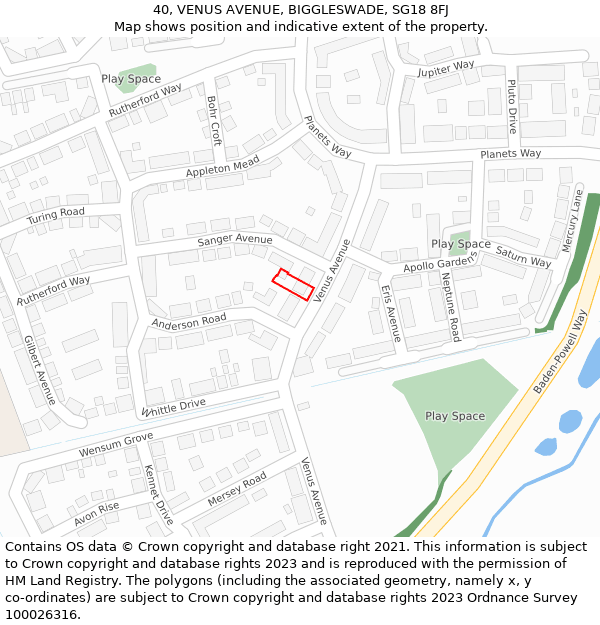 40, VENUS AVENUE, BIGGLESWADE, SG18 8FJ: Location map and indicative extent of plot